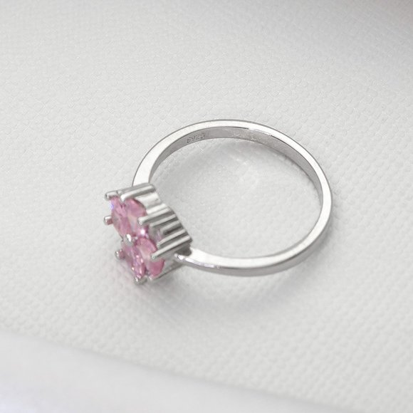 Pink 4 Leaf Clover Cubic Zirconia Ring, Sterling Silver Stamped 925, Size 6 - Picture 10 of 10